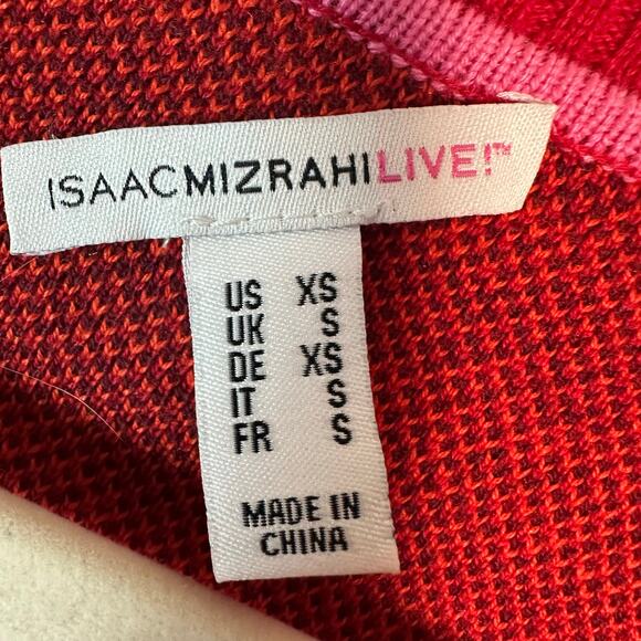 Isaac Mizrahi long cardigan bold plaid red to orange packets cozycore fall Y2K - Picture 4 of 9